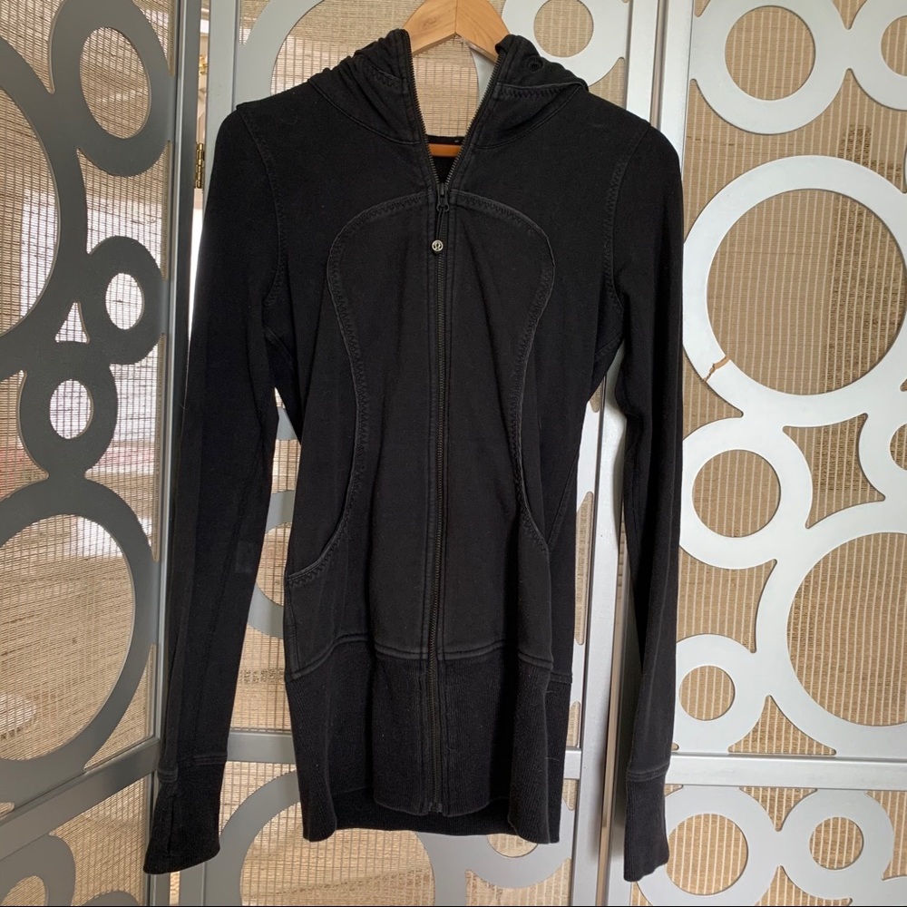 LULULEMON black distressed heavy zip hoodie